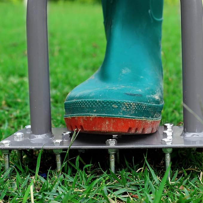 Walensee Lawn Aerator Spike Metal Manual Dethatching Soil Aerating Lawn with 15 Iron Spikes Pre-Assembled Grass Plug Aerator Tools for Yard Lawn Aeration Garden Tool Revives Lawn Health Patented