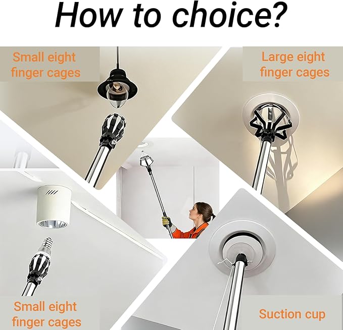 Upgraded 13FT Assembled Light Bulbs Extension Pole Changer for High Ceilings and Recessed LightsLight Bulbs Changer with Baskets and Suction Cup for Light Bulb Removal Tool for Household.