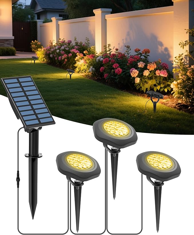 CORESLUX Solar Spot Lights Outdoor Waterproof IP68 3-in-1 LED Warm Light Solar Landscape Lights 2 Light Modes Landscape Path Lights for Outside Garden Yard Pond Pathway