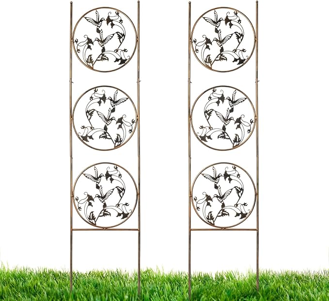 Set of 2 Hummingbird Metal Garden Trellis for Climbing Plants Decorative Vegetables Flowers Vine Trellis for Outdoor Patio 55'' H x 12.4'' W