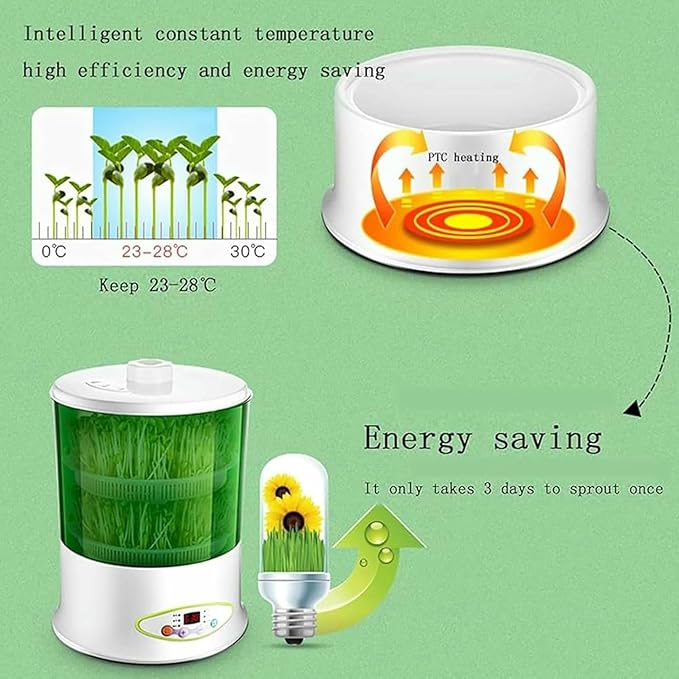 Home Smart Bean Sprout Machine Automatic Bean Sprout Machine Seed-Sprouter Kits Time and Temperature Control Water and Electricity Separation 1.8 L Wa