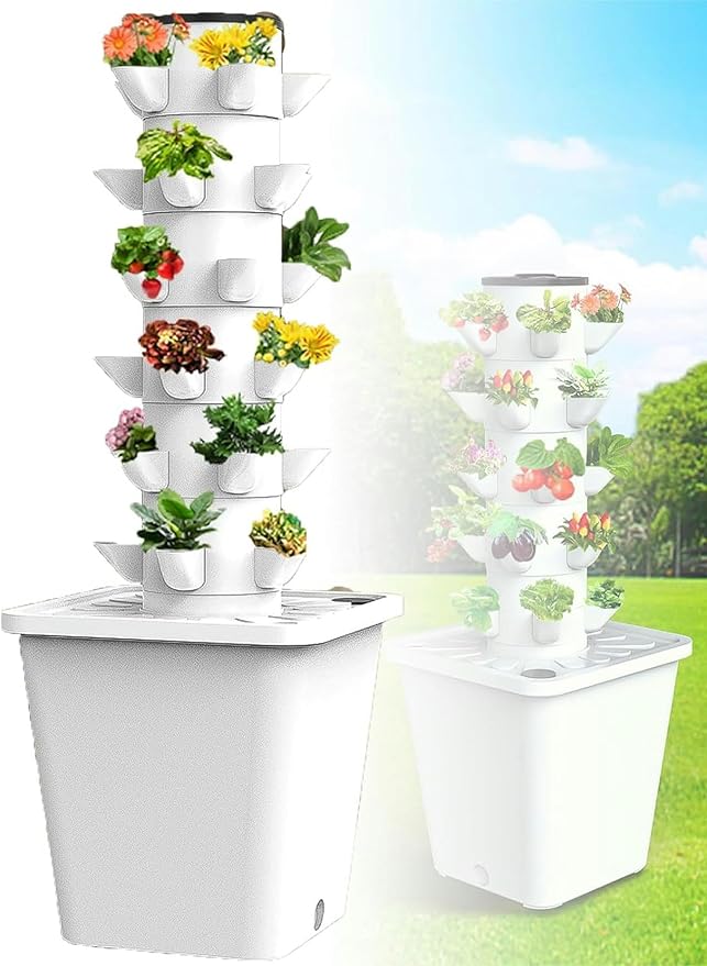 3/4/5/6 Floors - Hydroponics Tower Garden Hydroponic Growing System Plant Hydroponics Tower - W/Hydrating Timer for Herbs Fruits VegetablesWhite-15Hole//1pc
