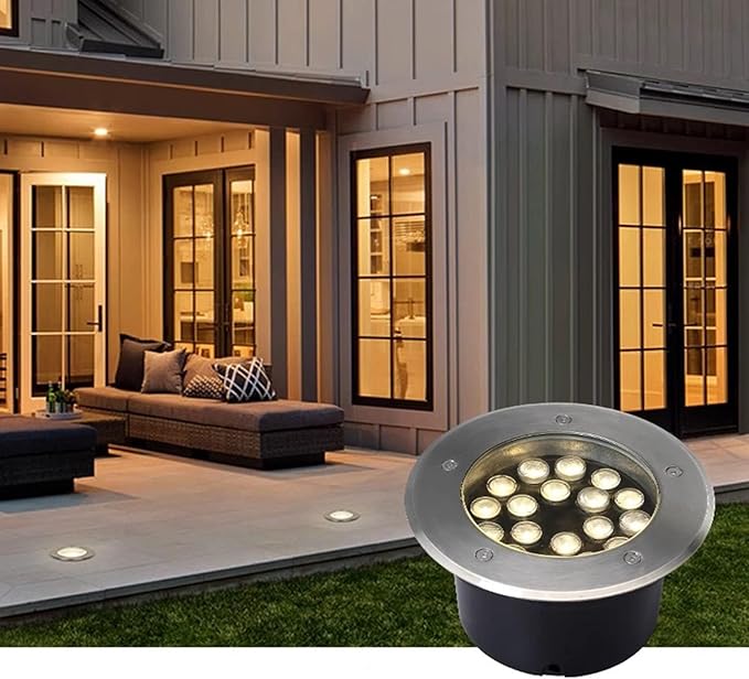 LED Underground Light - 24V Low Voltage Landscape Lamp IP65 Waterproof Embedded Garden Ground Lights for Pathway Patio Driveway Step Deck Landscape Lighting(Yellow Light18W)