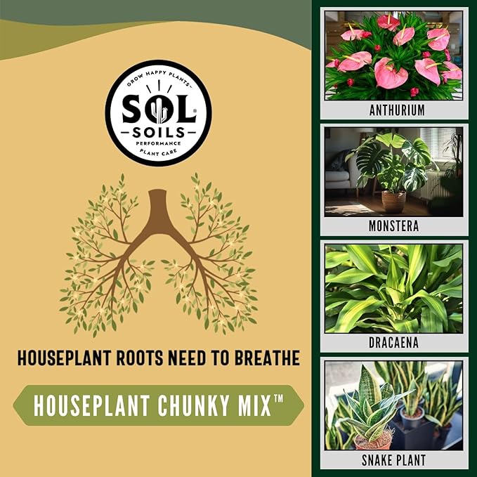 Sol Soils Houseplant Chunky Mix - Fast Draining Chunky Soil Mix for Indoor Plants - 1 Gallon - Coco Coir Perlite Pumice