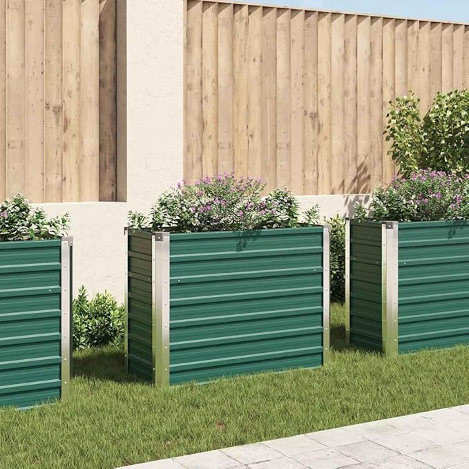 Garden Raised Bed Horse Trough planters Gardening Box Planter Boxes Raised Flower Bed Suitable for Orchard Courtyard Corridor Nursery Galvanized Steel 39.4x15.7x31.3 Green