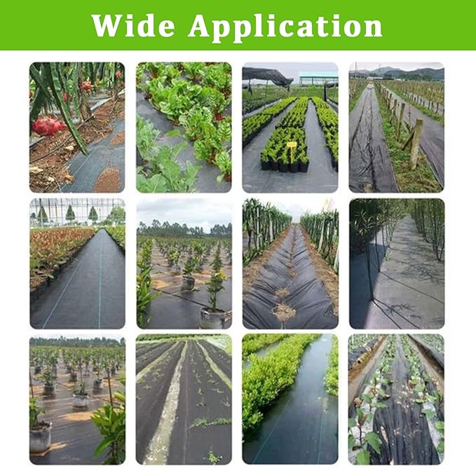 YUEWO 5oz Premium Garden Weed Barrier Landscape Fabric Durable Heavy Duty Ground Cover Garden Cloth Weed Block Gardening Mat with Various Sizes Black