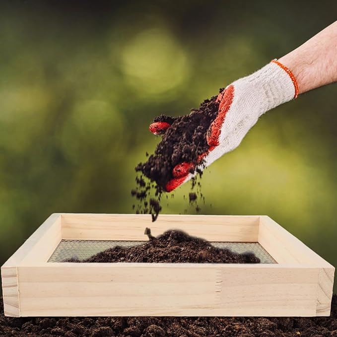 Wood Garden Sieve Soil Tool Gardening Soil Sifter Dirt Mesh Portable Garden Tools for Plant Bonsai Stone Sifting Sand Sand Sieve Strainer
