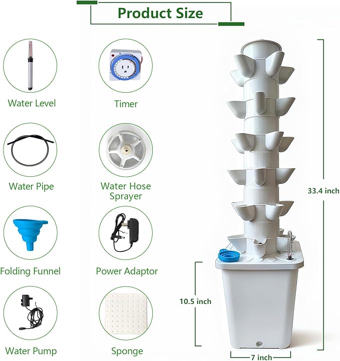 30 Plants Hydroponic Tower Hydroponics Growing System Tower Hydroponics Tower with Timer Automatic Watering Vertical Hydroponic Tower Planter Germination Kit for Herbs Vegetables Fruits