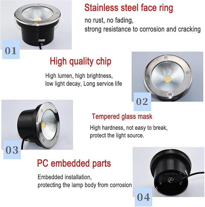LED Landscape Lights - Buried Lights AC 12/24V Low Voltage Embedded Outdoor Spotlight IP67 Waterproof Garden Courtyard Decorative Spotlight for Garden Step Path Deck(24v - Warm White Colo (24v