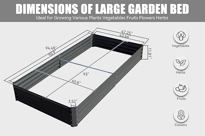 8x4x1 ft Galvanized Raised Garden Bed Outdoor Planter GBoxes Large Metal Planter Box for Gardening Vegetables Fruits Flowers Gray
