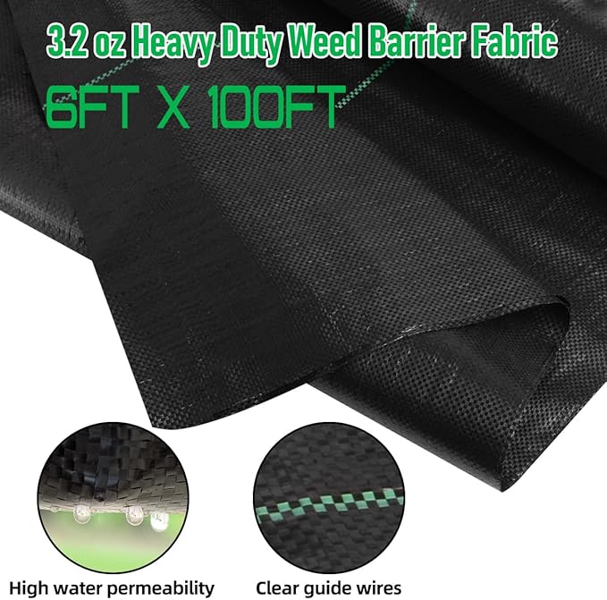 6FT x 100FT Weed Barrier Landscape Fabric Heavy Duty 3.2oz Premium Garden Ground Cover Mat for Weed Control Gardening Plant Beds and Farming