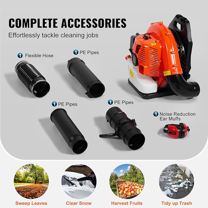 VEVOR 79cc Backpack Gas Leaf Blower 2-Cycle Gas Powered Backpack Blower with 3L Fuel Tank 930CFM Air Volume 184MPH Speed Ideal for Lawn Care