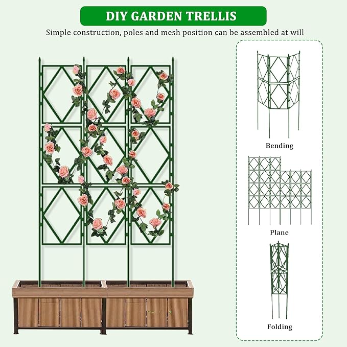 Decorative Garden Trellis for Climbing Roses &amp Vines - Outdoor Plant Support for Potted Plants Patio Lawn and Yards - Easy Assembly &amp Demolish(W60xH150CM(2.0x4.9FT))