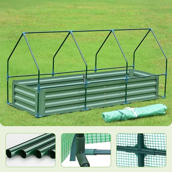 BPS Raised Garden Bed Set 6x3x1 FT Metal Bottomless Flower Bed with PE Cover for Outdoor Planting Green