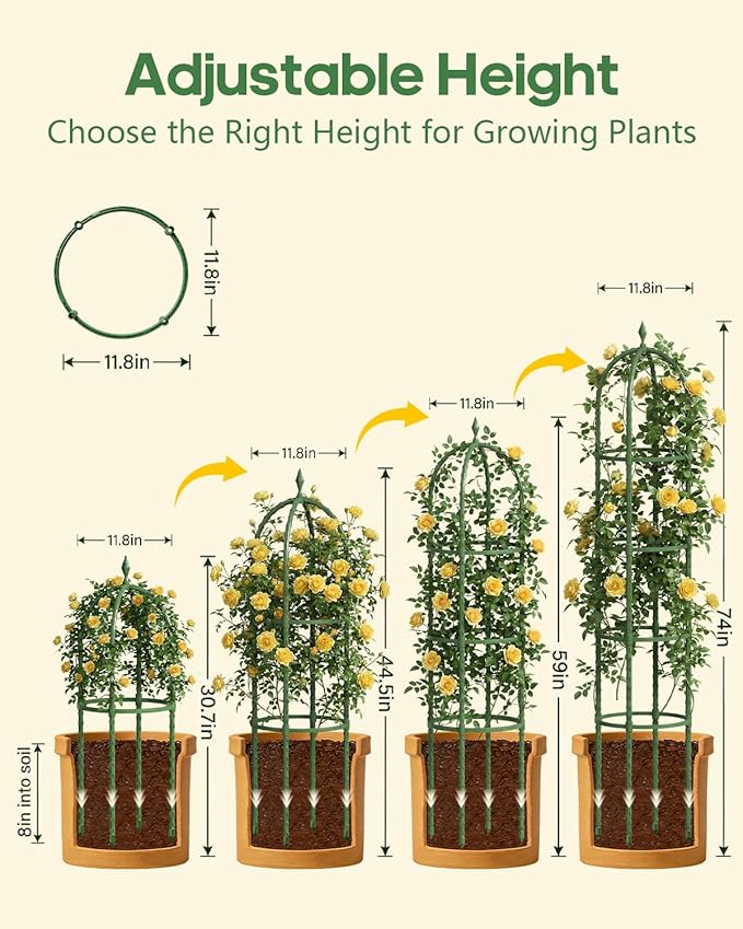 Joyhalo 2 Pack Trellis for Climbing Plants Outdoor 74 Inch High Adjustable Garden Trellis for Flowers Green Plastic Coated Steel Plant Stakes Use As Tomato Cage