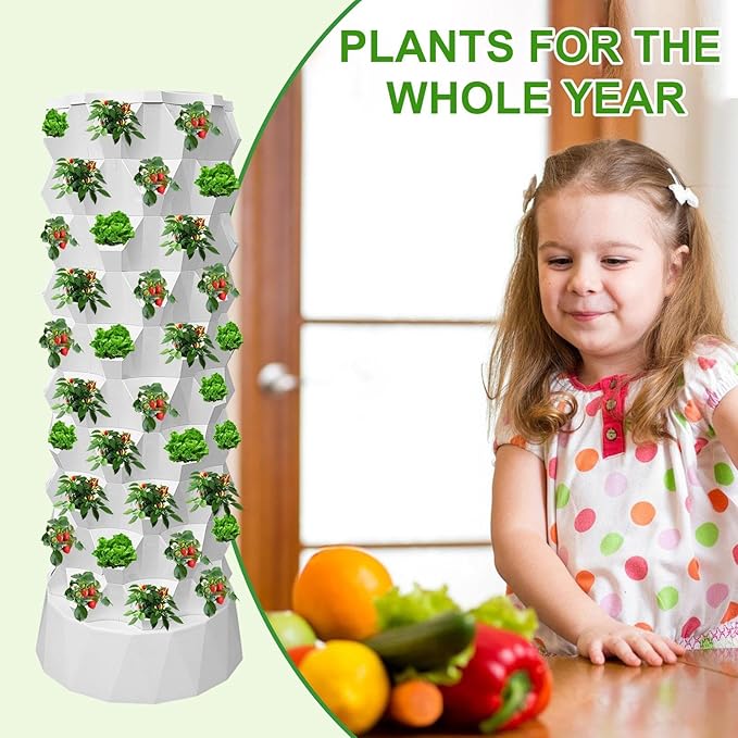 Tower Garden Growing System - 80 Slots Hydroponic Planter - Hydroponic Growing Kit Hydroponic Fruit Tower with Water Pump for Strawberries