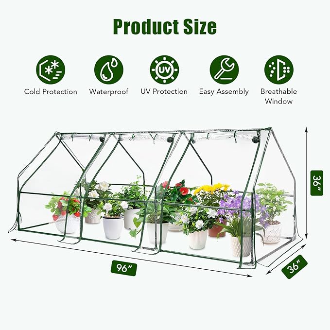 Mini Greenhouse for OutdoorPortable Greenhouse Outdoor Garden w/ Roll-up Zipper DoorWaterproof &amp UV Protected Green House for Outside Garden Patio Backyard96x36x36