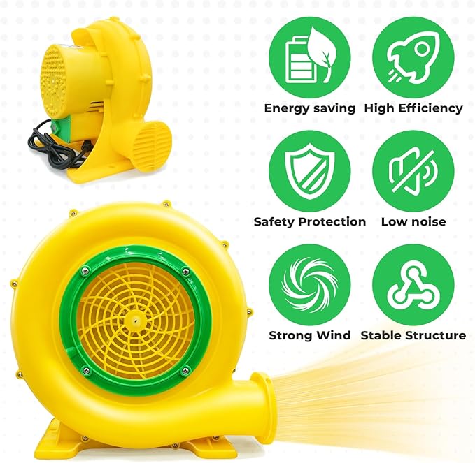 Bounce House Blower Air Blower for Bounce House Water Slide &amp Inflatable–IPX4 Waterproof PP Shell 110-120V with 4 StakesBullet-370W