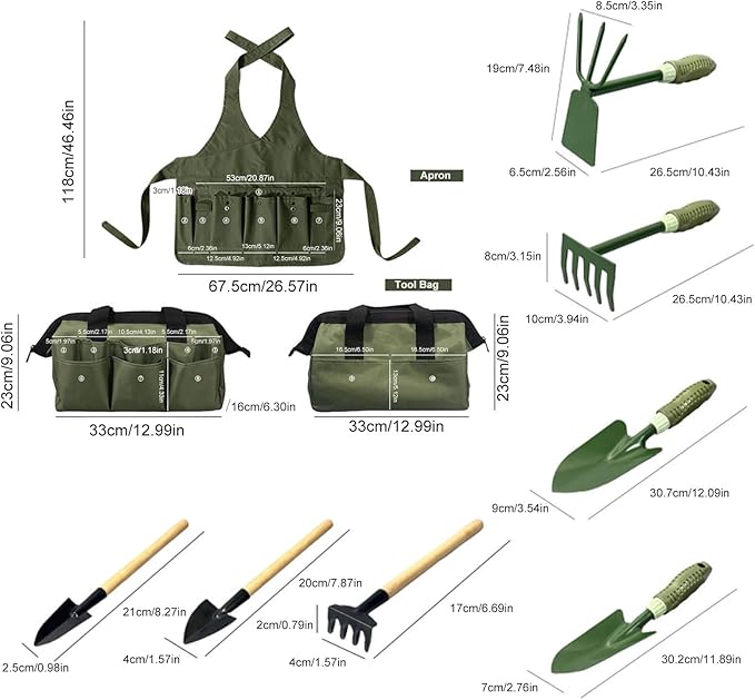 9 Piece Garden Tools Set Gardening Hand Tool with Storage Bag Shovel Multifunctional Garden Weeding Tools Gift for Home Lawn Farm Planting Landscaping Women Men