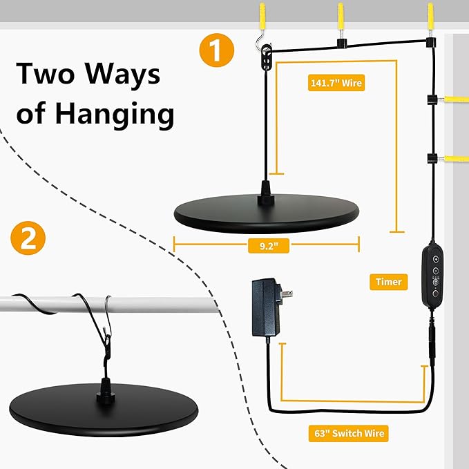 chiphy Hanging Grow Lights for Indoor Plants 40W Full Spectrum with 3/9/12 Hours Timer Pendant Plant Lights for Indoor Growing Large Tall Plant Garden Flowers Greenhouse16.7FT Power Cord