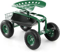 DORTALA 4-Wheel Rolling Garden Cart Work Seat with 360 Swivel &amp Height Adjustable Seat Heavy Duty Planting Cart with Storage Basket Green