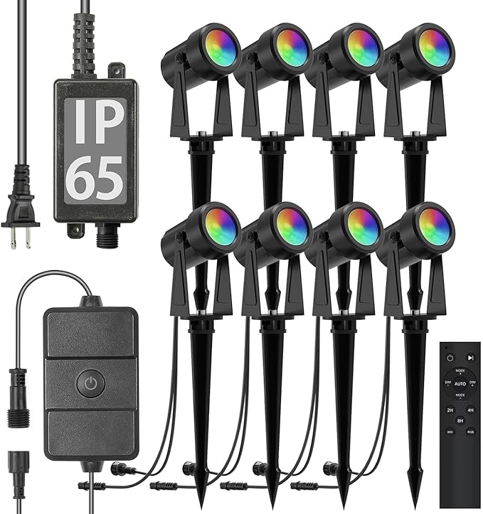 SUNTHIN RGBW Color Changing Spotlights 8 Pack with 4pcs 6.5FT Extension Cord with 3-Pin for RGBW Outdoor Landscape Spotlights