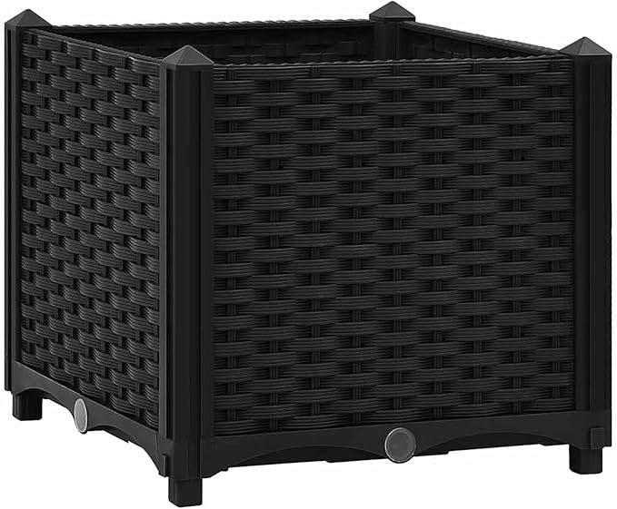 Elevated Garden Bed - Black Polypropylene Planter 40x40x38 cm Deep &amp Wide for Plants &amp Flowers
