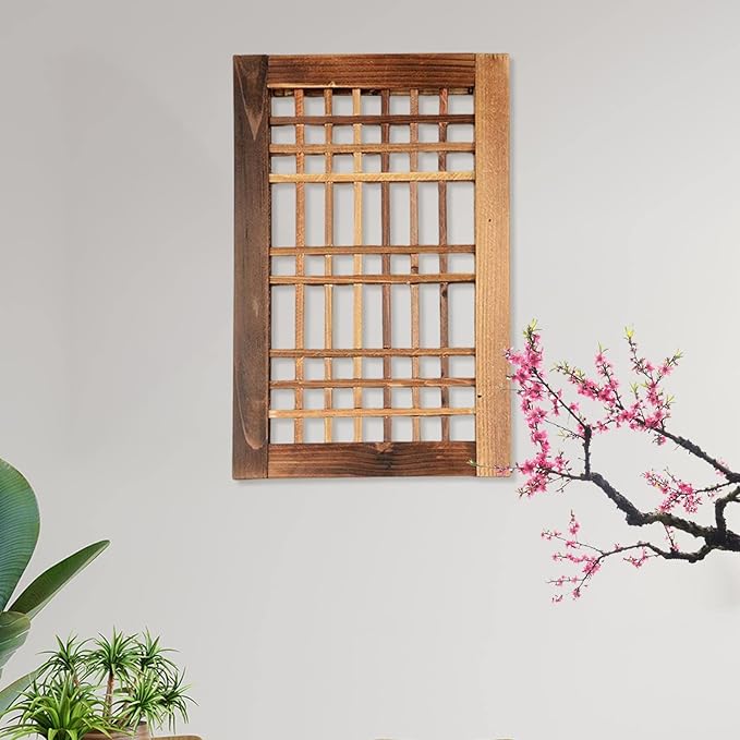 Window Frame Wooden Window Pane Wall Art Garden Trellis Lattice Deck Rustic Wood Material Lightweight Hanging Easy Maintenance Suitable for Farmhouse 40cmx26cm