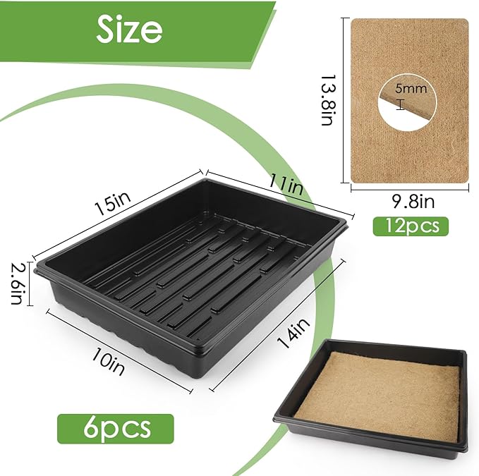 Microgreens Growing Trays Kit – 6 Pack Micro Green Grow Trays with 12 Hemp Fiber Grow Mats 15 x 11 x 2.5 Inch Seed Starter Trays for Growing Microgreens Indoor Gardening