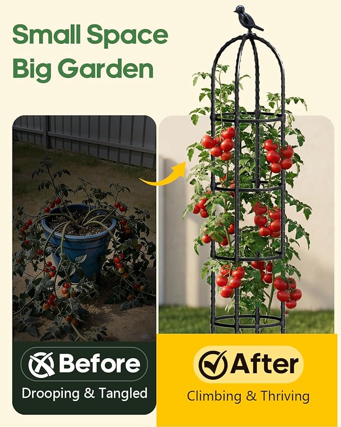 Joyhalo 2 Pack Trellis for Climbing Plants Outdoor 74 Inch High Adjustable Garden Trellis for Flowers Black Plastic Coated Steel Plant Stakes Use As Tomato Cage