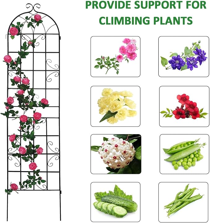 4 Pack Metal Garden Trellis 86.7 x 19.7 - Rustproof Climbing Plant Support for Outdoor Gardens(4 Pack-Black)