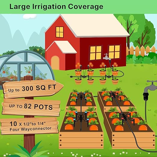 Drip Irrigation System Kit – 2026 New Quick-Connect Garden Watering System with 46FT 1/2'' Tubing Automatic Watering &amp Misting System for GreenhousesYardsLawnsGardens Raised Beds