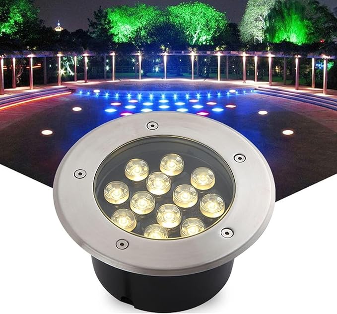 Outdoor LED Spotlight - Ground Projector Lights IP67 Waterproof Outdoor LED Recessed Spotlight Buried Garden Light LED Recessed Ground Spotlights For Garden Tree Landscape Lighting(RGB12w(24V))