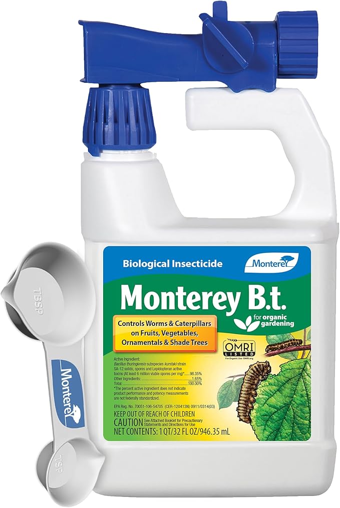 Monterey - B.t. Bacillus Thuringiensis Bundled with Garden Measuring Spoon - Ready to Spray Worm &amp Caterpillar Killer Insecticide OMRI Listed - 32 oz