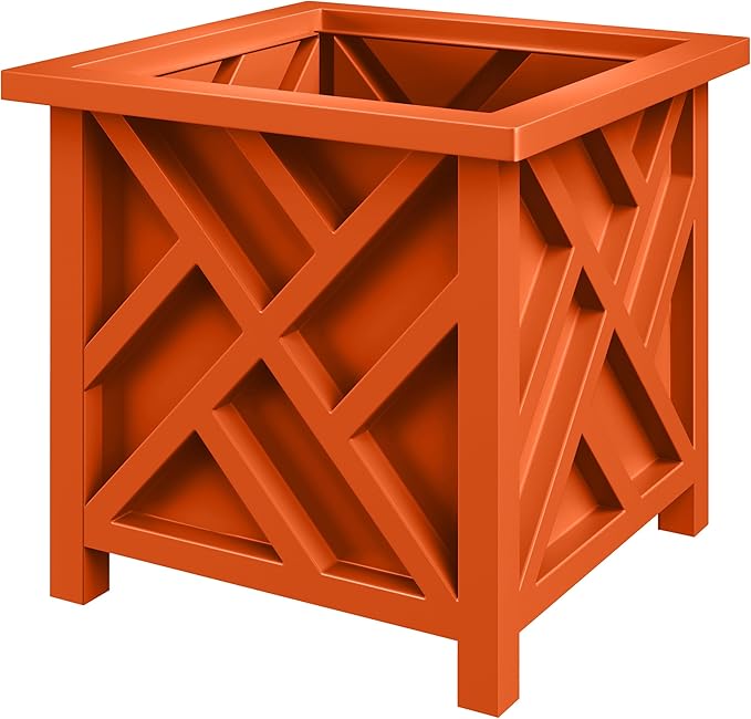 Lattice Design Planter Box - 15.5-Inch-Square Decorative Outdoor Flower or Plant Pot - Front Porch Patio and Garden Decor by Pure Garden (Terracotta)