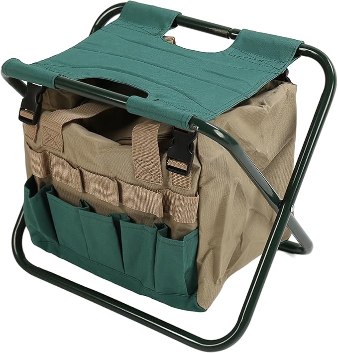 Folding Stool with Tool Bag Multifunctional Gardening Seat 600D Oxford Fabric Detachable Storage Portable Fishing Stool for Outdoor Use