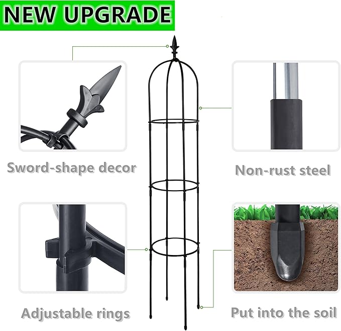 Garden Trellis for Climbing Plants Outdoor 6.2 Ft Rose Trellis for Pots Metal Plant Flower Trellises for Vine Support Outdoor Indoor (Black 6.2ft)rellis for Climbing Plants Outdoor Black