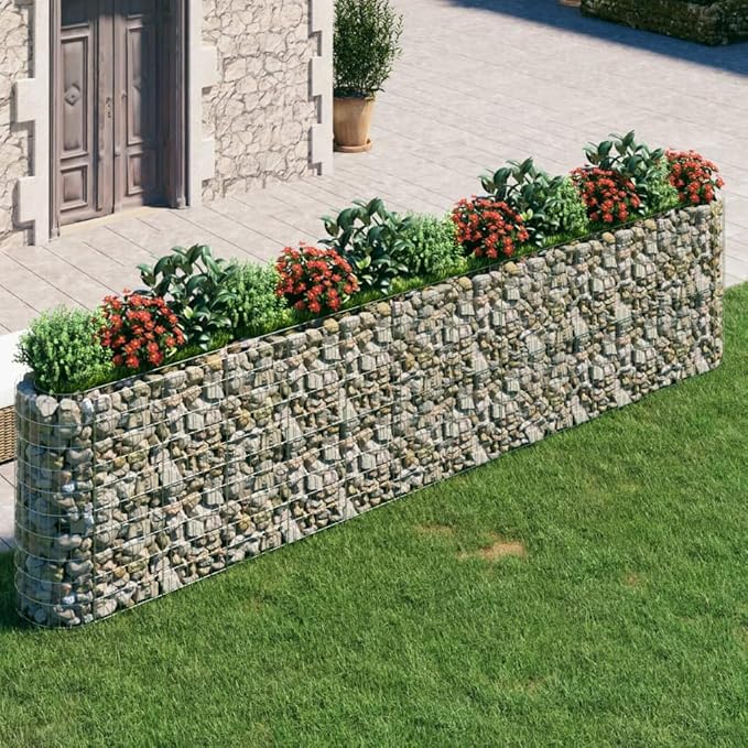Gabion Raised Garden Bed Silver Galvanized Iron Large 185x19.7x39.4 Inch Durable Outdoor Planter for Flowers Vegetables