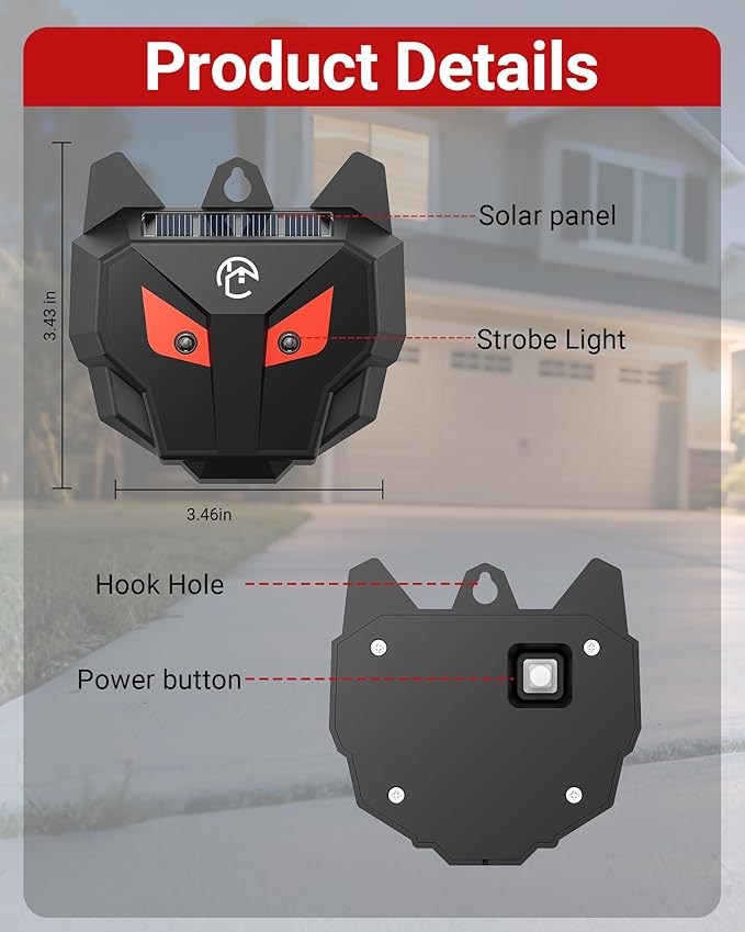Solar Coyote Deterrent Predator Lights - Nocturnal Animal Repeller with Red LED Flashing Lights for Chicken Coop Yard &amp Garden Protection Against Raccoons Foxes Deer Skunks Hawks
