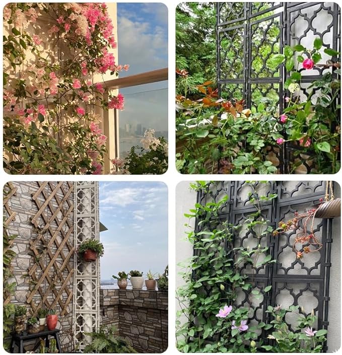 Vertical Plant Climbing Support Garden Trellis with Privacy Screen Outdoor Plastic-Coated Steel Pipe Grid Screen Shelf for Climbing Plants VinesBlack85 * 150cm