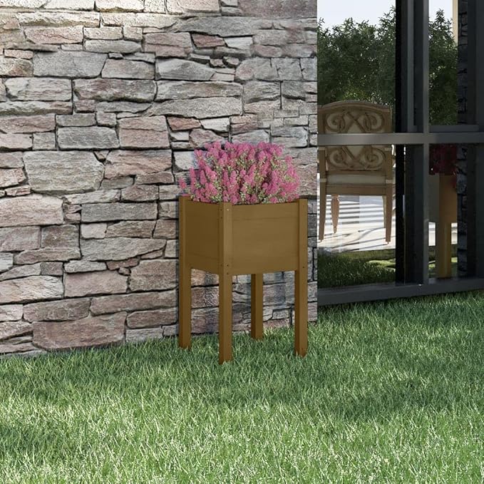 Garden PlanterGardening PlantersPatio Raised BedsBackyard Raised BedsRaised Flower BedsGarden DecorationPlanter Boxesfor DecksPatiosBalconiesHoney Brown 15.7x15.7x27.6 Solid Wood Pine