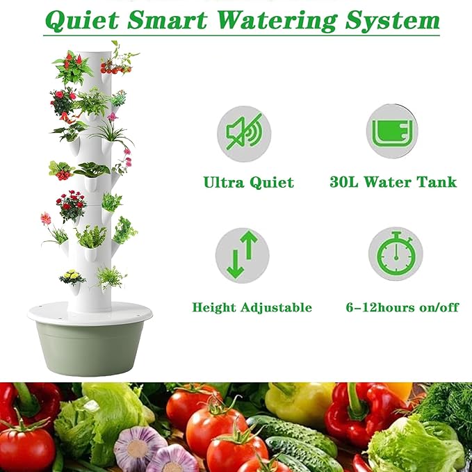 Hydroponic Growing System Outdoor Indoor Vertical Garden Home Gardening System Soilless Cultivation Herbs Fruits Vegetables Vertical Plant Tower Hydroponic Tower Beginner kit9 Layer