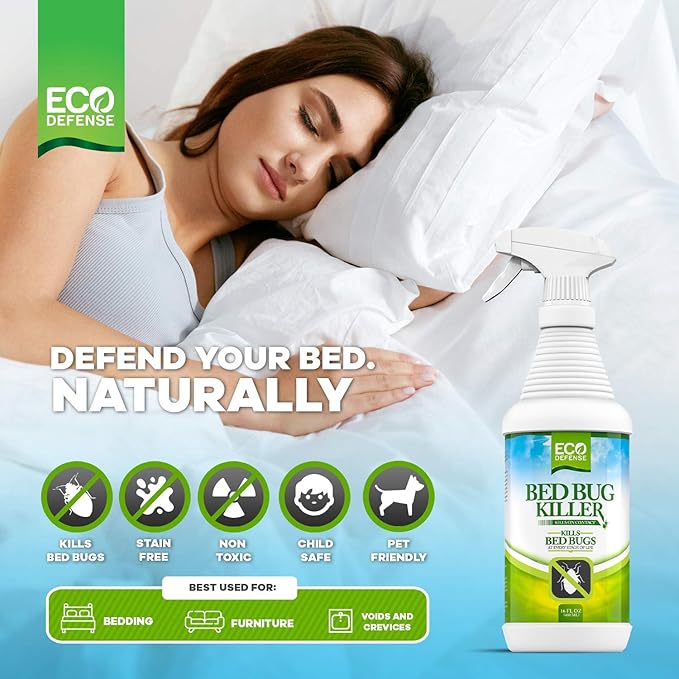 Eco Defense Bed Bug Killer - Bed Bug Spray &amp Dust Mite Spray - Natural Treatment - 16 Oz (Pack of 2)