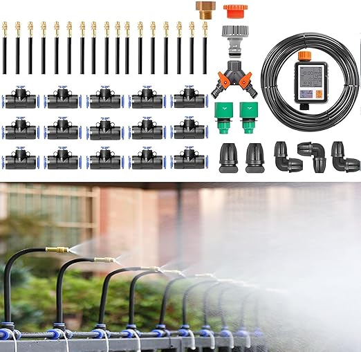 Automatic Drip Irrigation Kit Patio Misting Plant Irrigation Water Equipment Bendable Drip Garden Watering System Full Coverage Smart Timer 1Sec - 300 Min for Garden Watering 50m+Controller