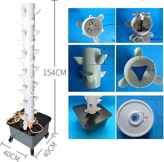 45 Holes 15 Floors Hydroponics Tower Hydroponic Grow Kit with Hydrating Pump Aquaponics Growing Kit for Leafy Vegetables and Fruits