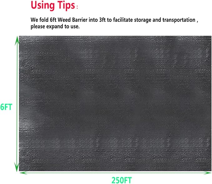 6FT*250FT Weed Barrier 3.2 oz Garden Ground Cover Fabric Heavy Duty Landscape Fabric Easy to Install for Gardening Tillage and Agriculture.