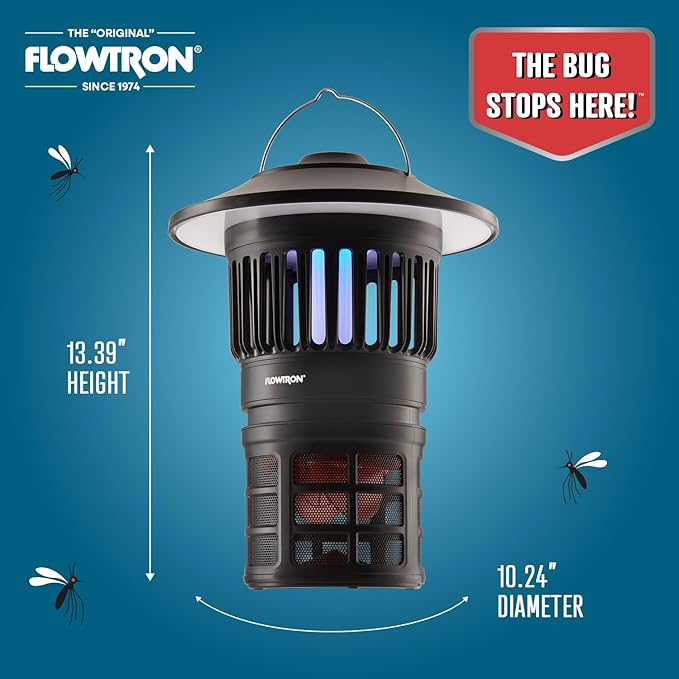 Flowtron Bug Trap Lantern | 2-in-1 UV Mosquito Trap &amp LED Camping Lantern 21000 Sq Ft Coverage 4000mAh Rechargeable Battery Cordless Insect Trap with Fan for Patio Backyard Indoor Outdoor