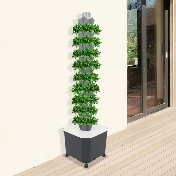 Hydroponic Growing System 50-Plant Vegetable Planter Tower with Wheels Outdoor Indoor Garden Vertical Planter Germination Kit with Water Pump Intelligent Water Circulation &amp Timer Function