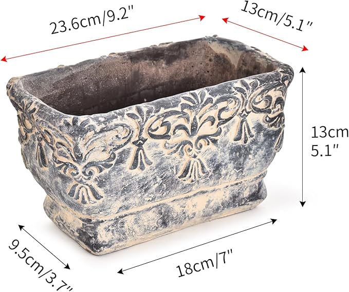Sungmor 9.2 Inch Cement Plant Pot for Plants Succulent Planter with Embossed Design Vintage Concrete Flowerpots with Drainage Hole Decorative Orchid Houseplant Pot Indoor Outdoor Plant Container
