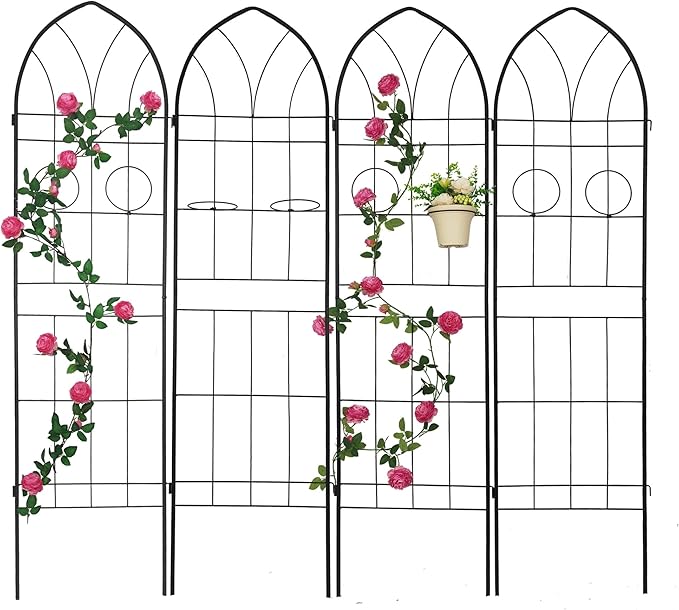 4 Pack Large Garden Trellis 78.7 H x 19.7 W Heavy Duty Rustproof Black Iron Plant Trellis for Potted Plant Support Metal Climbing Rose Trellis Vine Vegetable Cucumber